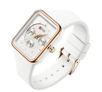 DAXIAOYU Orologio al quarzo da uomo con cronografo a tre occhi quadrato alla moda con cinturino in silicone impermeabile leggero per studenti e affari, bianco, Affari