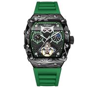 DAXIAOYU Orologio automatico da uomo alla moda con scheletro di gufo, orologio da polso meccanico Tourbillon, con fasi lunari luminose, cinturino in gomma, orologi sportivi e, Verde, Lusso