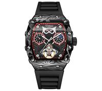 DAXIAOYU Orologio automatico da uomo alla moda con scheletro di gufo, orologio da polso meccanico Tourbillon, con fasi lunari luminose, cinturino in gomma, orologi sportivi e, Nero e rosso, Lusso