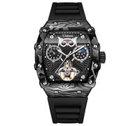 DAXIAOYU Orologio automatico da uomo alla moda con scheletro di gufo, orologio da polso meccanico Tourbillon, con fasi lunari luminose, cinturino in gomma, orologi sportivi e, nero, Lusso