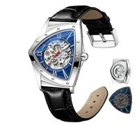 DAXIAOYU Orologio da polso automatico a triangolo, da uomo, stile punk rap, in acciaio inossidabile, luminoso, impermeabile, con cinturino, Pelle-Blu, Lusso