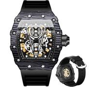 DAXIAOYU Orologio da polso da uomo automatico Tonneau Skeleton meccanico a carica automatica alla moda sportivo cinturino in silicone maschile impermeabile luminoso, nero, Moda