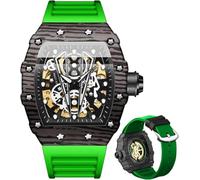 DAXIAOYU Orologio da polso da uomo automatico Tonneau Skeleton meccanico a carica automatica alla moda sportivo cinturino in silicone maschile impermeabile luminoso, Verde e nero., Moda
