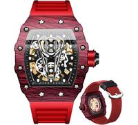 DAXIAOYU Orologio da polso da uomo automatico Tonneau Skeleton meccanico a carica automatica alla moda sportivo cinturino in silicone maschile impermeabile luminoso, Rosso, Moda