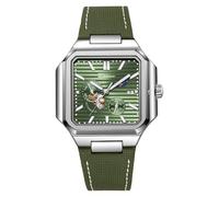 DAXIAOYU Orologio da polso da uomo meccanico automatico multifunzione, design quadrato, quadrante piccolo, data e fasi lunari, impermeabile, Cinturino in gomma verde, Lusso