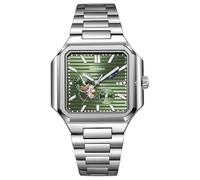 DAXIAOYU Orologio da polso da uomo meccanico automatico multifunzione, design quadrato, quadrante piccolo, data e fasi lunari, impermeabile, Cinturino in acciaio verde argento, Lusso
