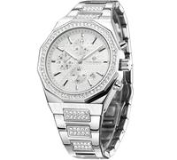 DAXIAOYU Orologio da polso da uomo multifunzione a sei pin automatico meccanico scavato alla moda calendario completo diamante orologio da polso, Argento Bianco, Lusso