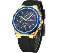 DAXIAOYU Orologio da polso da uomo multifunzione a sei pin automatico meccanico scavato alla moda calendario completo diamante orologio da polso, Blu, Lusso