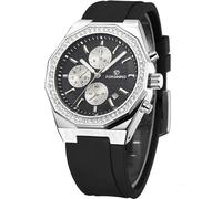 DAXIAOYU Orologio da polso da uomo multifunzione a sei pin automatico meccanico scavato alla moda calendario completo diamante orologio da polso, Argento e nero., Lusso