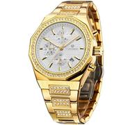 DAXIAOYU Orologio da polso da uomo multifunzione a sei pin automatico meccanico scavato alla moda calendario completo diamante orologio da polso, Oro bianco, Lusso
