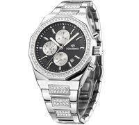 DAXIAOYU Orologio da polso da uomo multifunzione a sei pin automatico meccanico scavato alla moda calendario completo diamante orologio da polso, Argento, Lusso