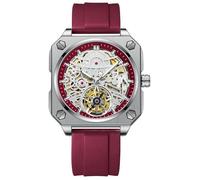 DAXIAOYU Orologio da polso da uomo quadrato scavato alla moda con tourbillon scheletro completamente automatico orologio da polso meccanico trasparente impermeabile luminoso orologi, Rosso, Lusso