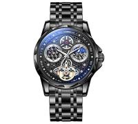 DAXIAOYU Orologio da polso meccanico automatico da uomo con Tourbillon nero e scheletro, multifunzionale, con fasi lunari, luminoso, impermeabile, di lusso, per affari, Nero-Acciaio, Lusso