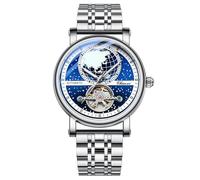 DAXIAOYU Orologio da polso meccanico automatico di lusso con quadrante classico con mappa, tourbillon cavo, impermeabile, luminoso, orologio da lavoro, 2 tipi di cinturini tra cui scegliere, Argento