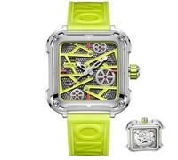 DAXIAOYU Orologio da polso quadrato retrò meccanico da uomo con cinturino in silicone scheletro, alla moda, impermeabile, luminoso, casual, automatico, Verde scuro