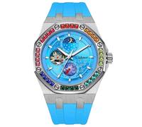 DAXIAOYU Orologio da uomo automatico a carica manuale orologio da polso moda cielo stellato design luminoso fasi lunari orologi meccanici colore diamante grande quadrante, Blu