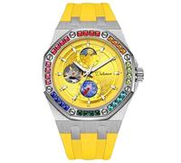 DAXIAOYU Orologio da uomo automatico a carica manuale orologio da polso moda cielo stellato design luminoso fasi lunari orologi meccanici colore diamante grande quadrante, Giallo