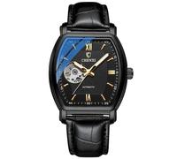 DAXIAOYU Orologio da uomo di lusso alla moda con quadrante scheletro Tonneau Orologio meccanico automatico quadrato scava fuori impermeabile luminoso cinturino in pelle orologi da polso, nero, Lusso