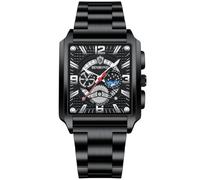 DAXIAOYU Orologio da uomo vintage al quarzo quadrante quadrato multi funzionale calendario display finestra impermeabile luce notturna orologio al quarzo sportivo, nero, Lusso