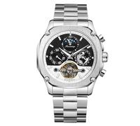 DAXIAOYU Orologio meccanico automatico da uomo, con Tourbillon con fasi lunari super grandi, visualizzazione della data della settimana, in acciaio inox, oro rosa, Argento/nero., Lusso