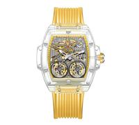 DAXIAOYU Orologio meccanico automatico da uomo, rettangolare, con quadrante grande, cinturino in silicone, stile casual, Giallo