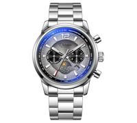 DAXIAOYU Orologio meccanico automatico multifunzione da uomo, impermeabile, luminoso, lussuoso, settimanale, mese, calendario, orologio da polso, Grigio argento-Acciaio, Lusso