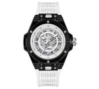 DAXIAOYU Orologio meccanico automatico scheletro cavo di modo per gli uomini unico caso trasparente impermeabile cinturino in silicone orologio da polso sportivo, Bianco nero, Sportivo