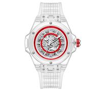 DAXIAOYU Orologio meccanico automatico scheletro cavo di modo per gli uomini unico caso trasparente impermeabile cinturino in silicone orologio da polso sportivo, bianco e rosso., Sportivo