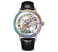 DAXIAOYU Orologio meccanico completamente automatico da uomo, design unico, lunetta circostante con pietre preziose colorate, orologio da polso con volano cavo scheletro, orologi alla moda in acciaio