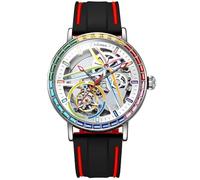 DAXIAOYU Orologio meccanico completamente automatico da uomo, design unico, lunetta circostante con pietre preziose colorate, orologio da polso con volano cavo scheletro, orologi alla moda in acciaio