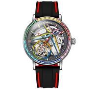 DAXIAOYU Orologio meccanico completamente automatico da uomo, design unico, lunetta circostante con pietre preziose colorate, orologio da polso con volano cavo scheletro, orologi alla moda in acciaio