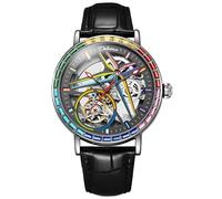 DAXIAOYU Orologio meccanico completamente automatico da uomo, design unico, lunetta circostante con pietre preziose colorate, orologio da polso con volano cavo scheletro, orologi alla moda in acciaio