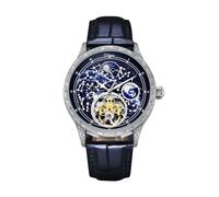 DAXIAOYU Orologio meccanico da uomo, con quadrante grande e cielo stellato, alla moda, automatico, cinturino in pelle, orologio di lusso con tourbillon scheletrato, Blu