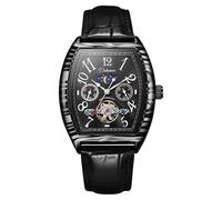 DAXIAOYU Orologio vintage Tonneau Hollow Tourbillon da uomo con quadrante numerico fasi lunari automatico orologio da polso meccanico impermeabile casual business orologi, Nero-L, Lusso