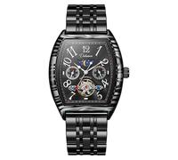 DAXIAOYU Orologio vintage Tonneau Hollow Tourbillon da uomo con quadrante numerico fasi lunari automatico orologio da polso meccanico impermeabile casual business orologi, Nero-S, Lusso
