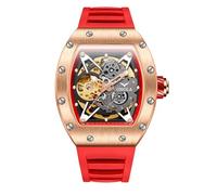 DAXIAOYU Tonneau, orologio da polso da uomo, alla moda, con meccanismo automatico, luminoso, impermeabile, con cinturino in silicone policromo, per casual e affari, Rosso rosato, Lusso