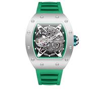 DAXIAOYU Tonneau, orologio da polso da uomo, alla moda, con meccanismo automatico, luminoso, impermeabile, con cinturino in silicone policromo, per casual e affari, Colore: argento e verde., Lusso