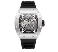 DAXIAOYU Tonneau, orologio da polso da uomo, alla moda, con meccanismo automatico, luminoso, impermeabile, con cinturino in silicone policromo, per casual e affari, Argento e nero., Lusso