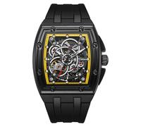 DAXIAOYU Trend Skeleton Gear - Orologio da uomo con cinturino in silicone, automatico, meccanico, impermeabile fino a 3 atm, luminoso, orologio sportivo di lusso, Nero e giallo., Lusso