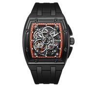 DAXIAOYU Trend Skeleton Gear - Orologio da uomo con cinturino in silicone, automatico, meccanico, impermeabile fino a 3 atm, luminoso, orologio sportivo di lusso, Nero e rosso, Lusso