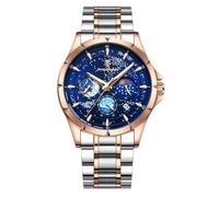 DAXIAOYU Trend Starry Sky Dial Orologio da polso da uomo luminoso impermeabile multifunzionale cronografo calendario orologio al quarzo in acciaio inossidabile, Rose Blue-acciaio, Bracciale