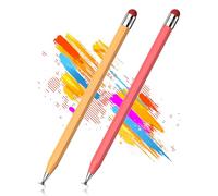 DAXINGXING Pennino capacitivo per touchscreen (2 pezzi), pennino ottagonale retrò 2 in 1, adatto per iPad, iPhone, tablet e smartphone, compatibile con dispositivi touchscreen (giallo chiaro/carmine)