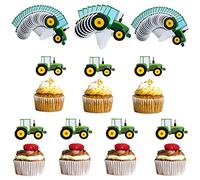 Daxlizy Set di 56 topper per cupcake con trattore, accessori per cupcake, per feste di compleanno per bambini, decorazione per torte con trattore, tema, feste, decorazione per torte per bambini
