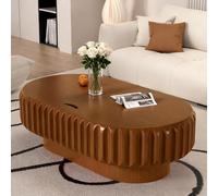 DAXUESEH Tavolino da caffè rotondo moderno unico scanalato tavolino da caffè metà secolo con piedistallo fatto a mano tavolo rotondo per piccoli appartamenti spaziali (C)