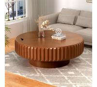 DAXUESEH Tavolino da caffè rotondo moderno unico scanalato tavolino da caffè metà secolo con piedistallo fatto a mano tavolo rotondo per piccoli appartamenti spaziali (B)