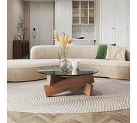 DAXUESEH Tavolino Rotondo in Vetro Tavolo Da Cocktail Circolare Di Grandi Dimensioni Tavolo Centrale Di Metà Secolo Tavolino in Vetro Tavolino Da Salotto Con Gambe in Legno Massello