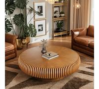 DAXUESEH Tavolino rotondo rotondo da caffè marrone 80 cm, moderno e unico, con piedistallo, realizzato a mano, per piccoli appartamenti spaziali