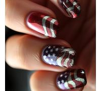 Day Independence Press On Nails Short Acrilic 4 Luglio False Square Stick 24pcs Glitter Artificiali Star Designs
