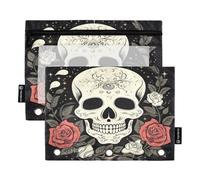 Day Of Dead Sugar Skull Roses Confezione da 2 sacchetti con cerniera a 3 fori per la scuola dei bambini, custodia trasparente con cerniera per ragazzi e ragazze, 24,9 x 17,8 cm