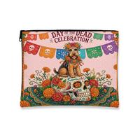 Day of the Dead Airedale Terrier, trousse da viaggio con teschio, per donne e ragazze, piccola borsa portatile in tela con cerniera, 17,8 x 22,9 cm